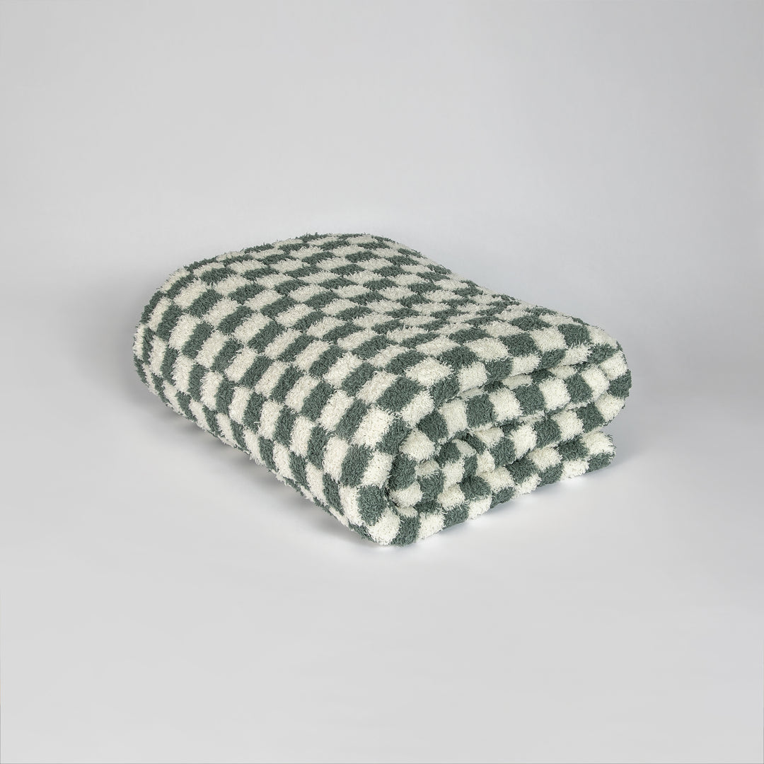 Baby's Breath & Forest Green Check Print Throw