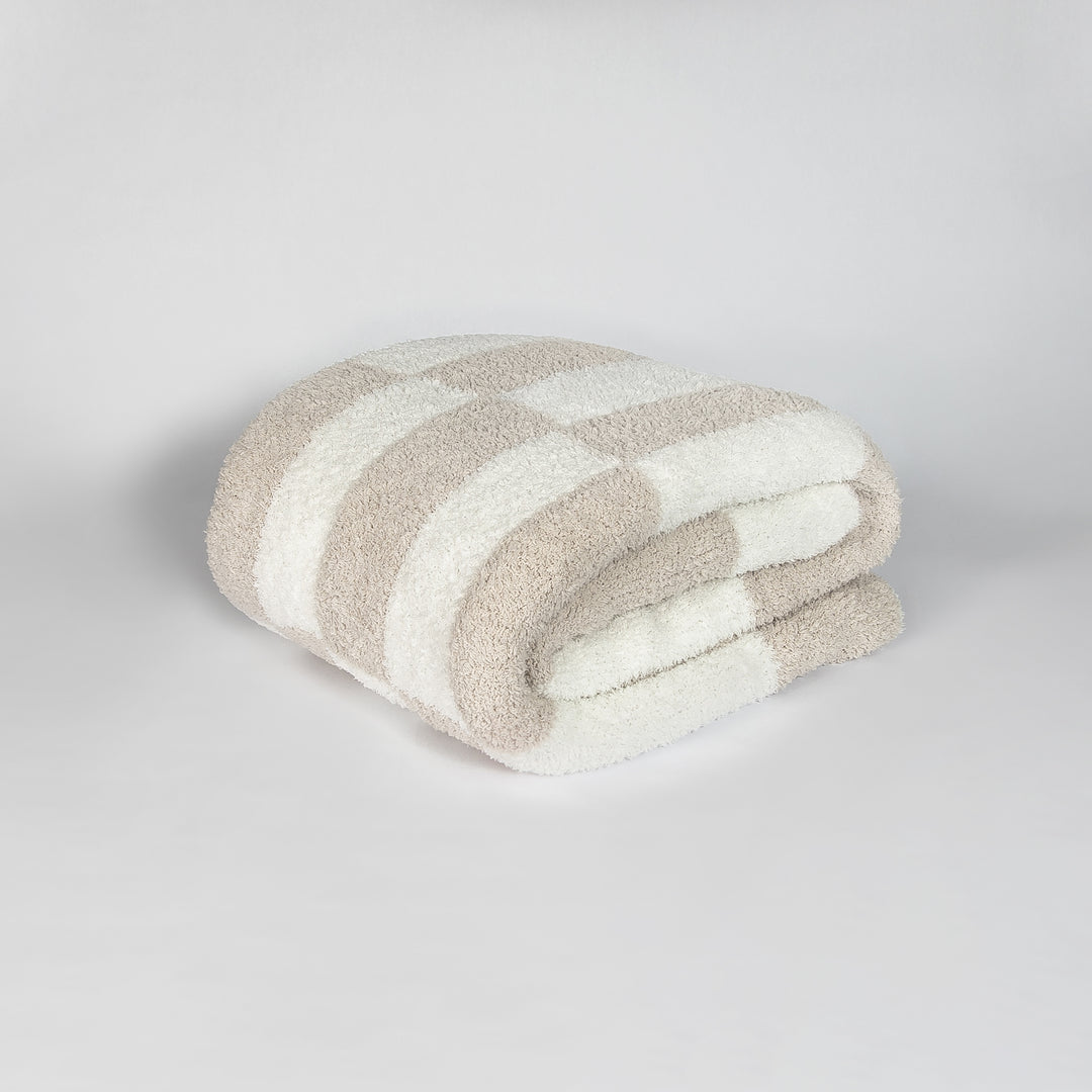 Blushing Beige and White Rectangular Check Print Throw