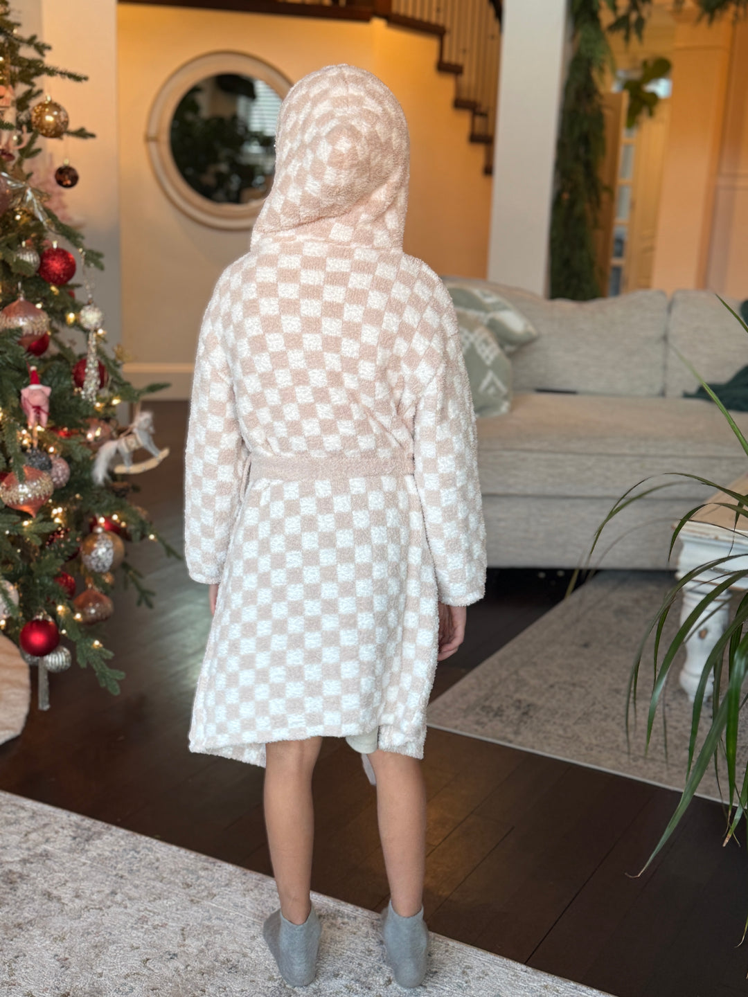 Check Print Hooded Robe