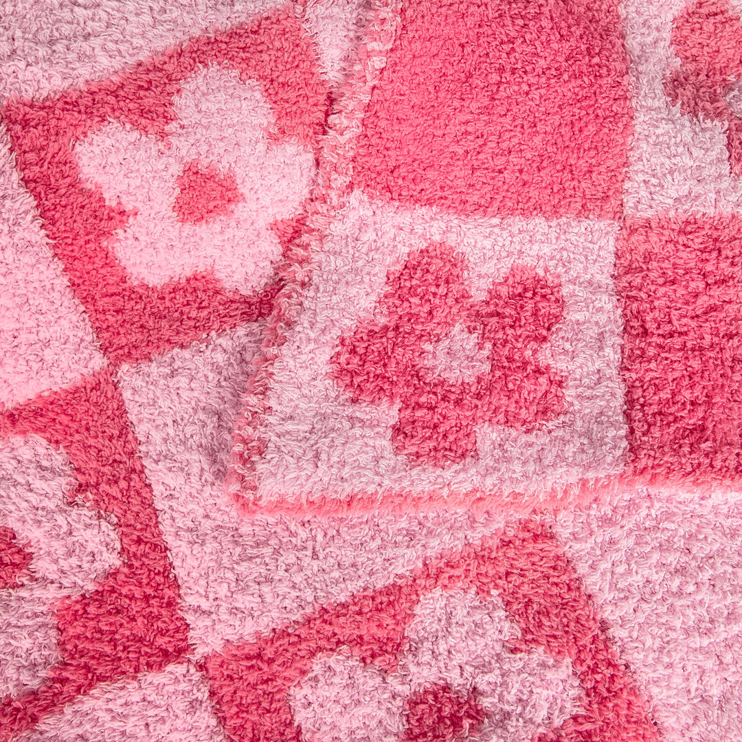 Hot Bright Pink Flower Power Checkerboard Print Toddler Blanket