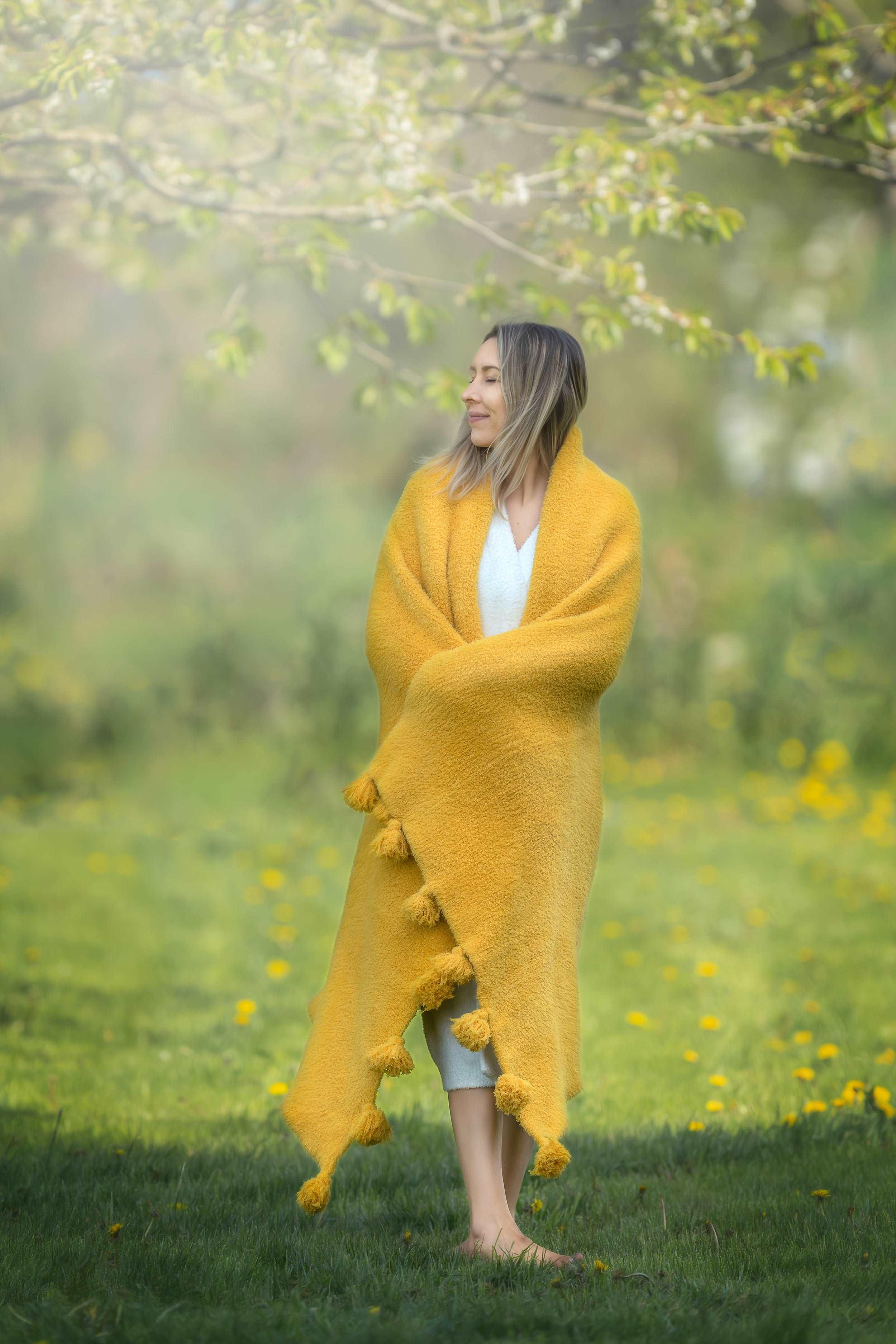 Mustard tassel throw sale